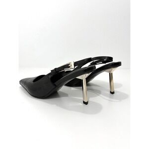 iiimmu Black Croc Embossed Slingback with Gold Sculptural Heel Pointed Toe Heels